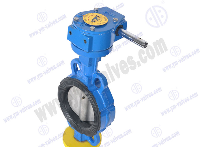 Worm gear wafer type soft seal butterfly valve